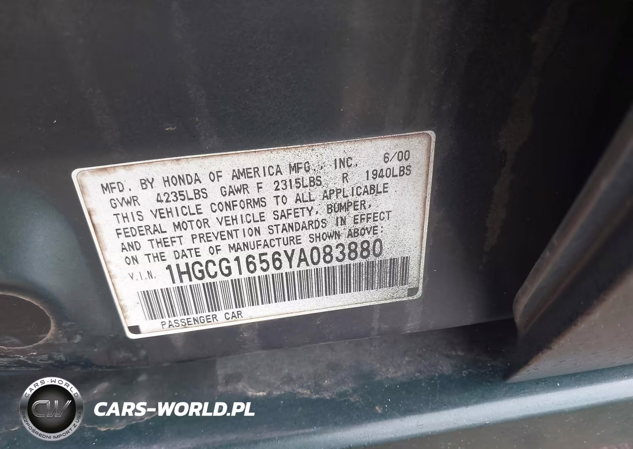 2000 Honda Accord 3.0 Ex VIN:1HGCG1656YA083880 - 9