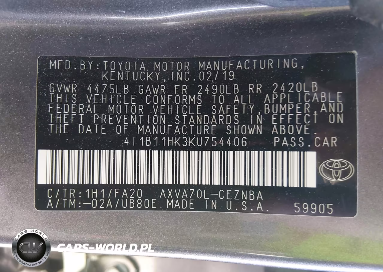 2019 Toyota Camry Le VIN:4T1B11HK3KU754406 - 9