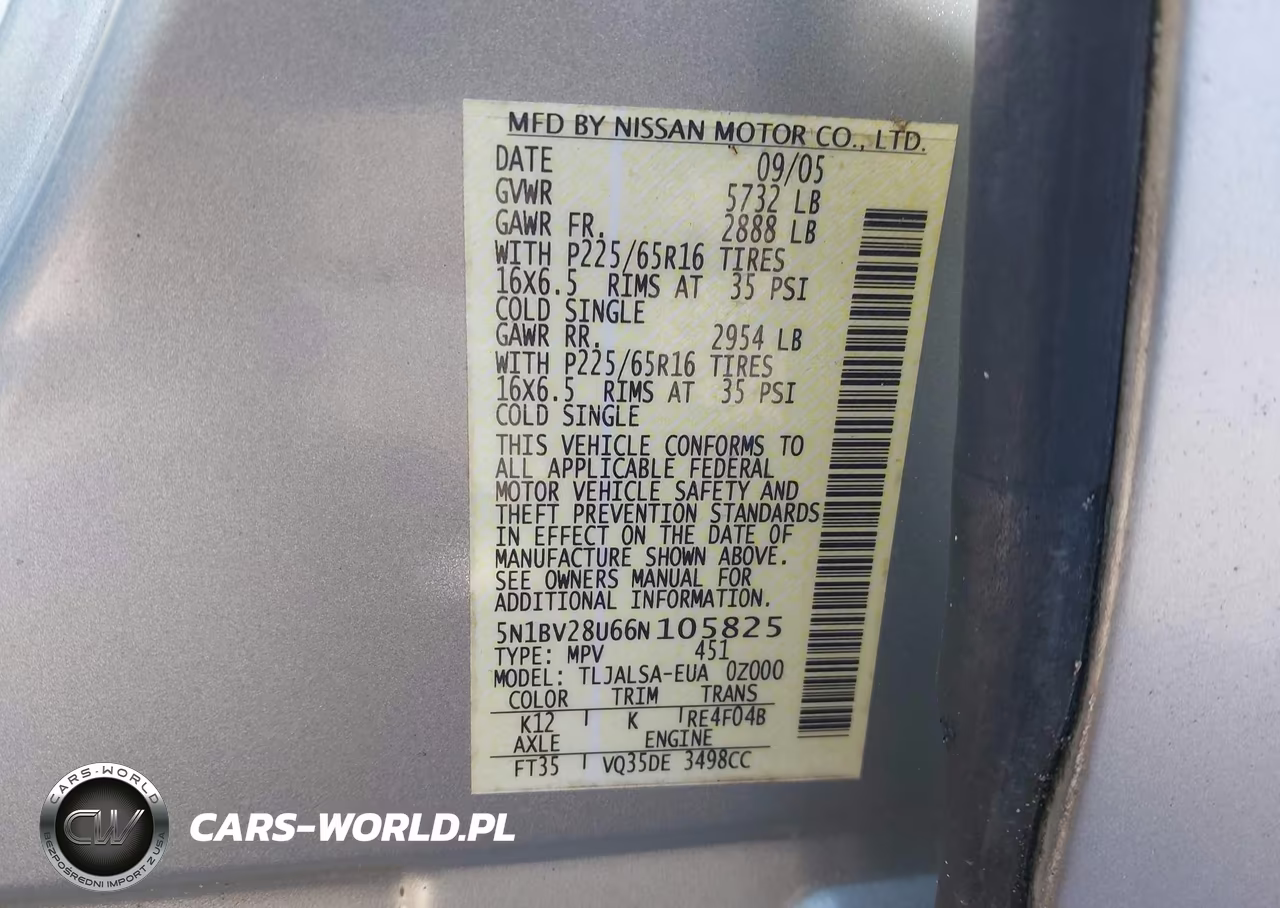 2006 Nissan Quest 3.5 S VIN:5N1BV28U66N105825 - 9