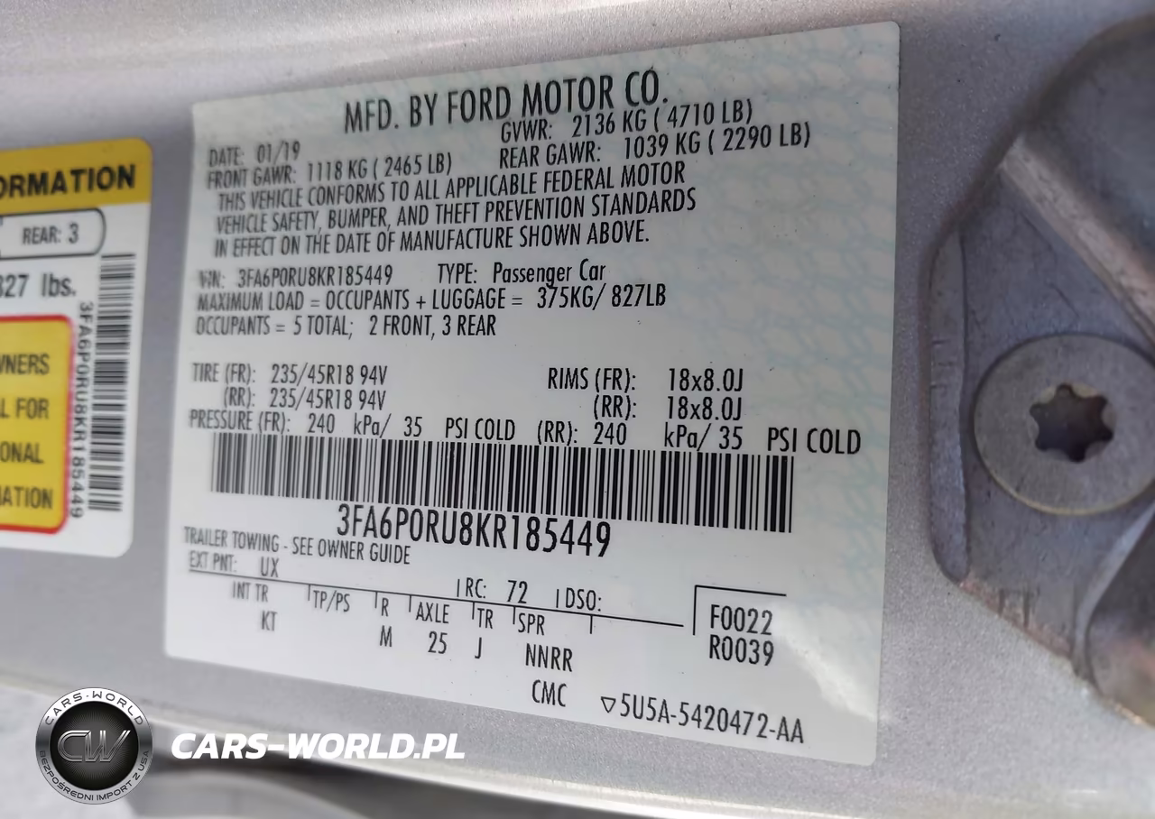 2019 Ford Fusion Hybrid Titanium VIN:3FA6P0RU8KR185449 - 9