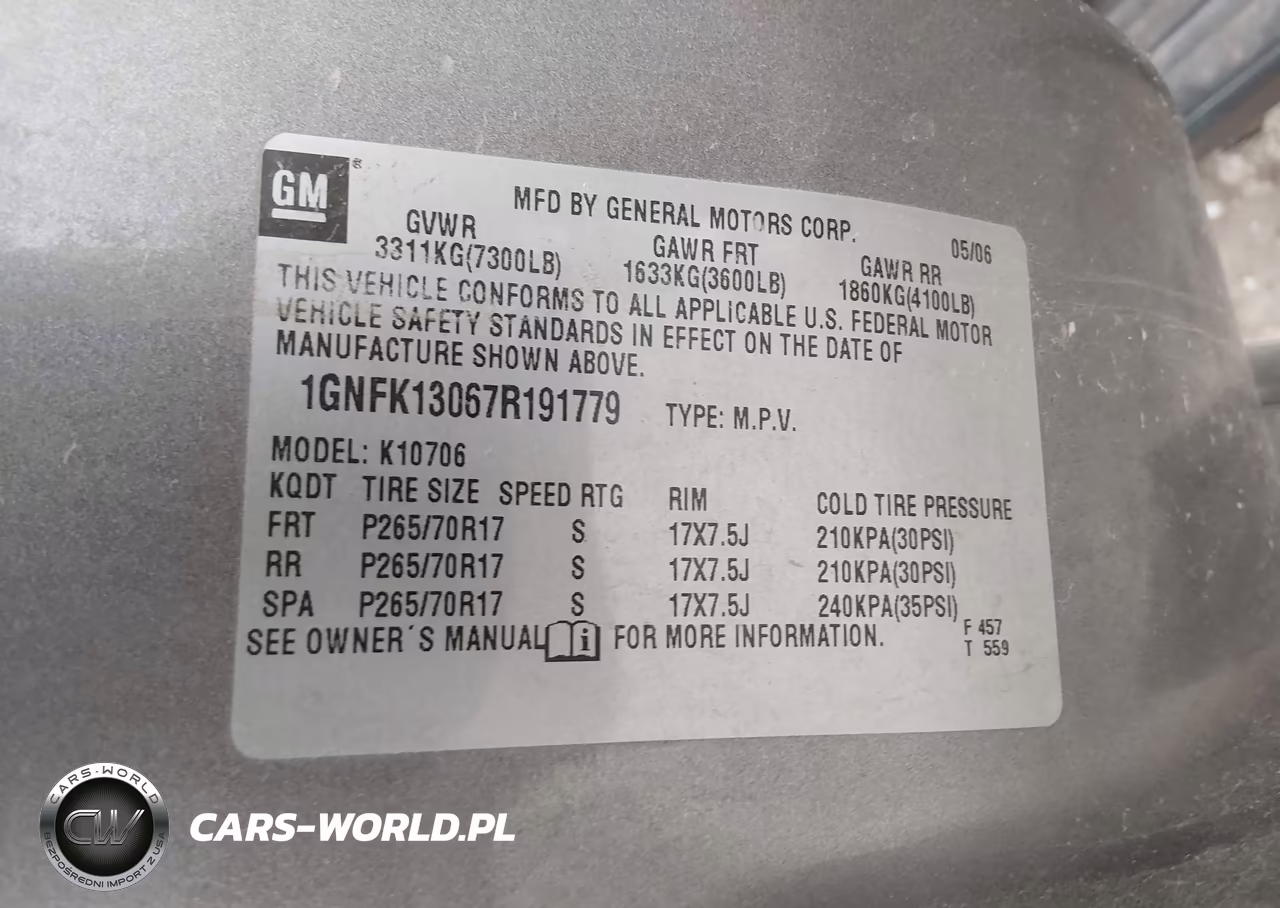 2007 Chevrolet Tahoe Lt VIN:1GNFK13067R191779 - 9