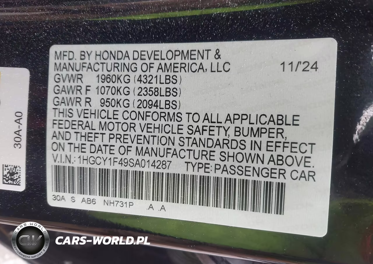 2025 Honda Accord Se VIN:1HGCY1F49SA014287 - 9