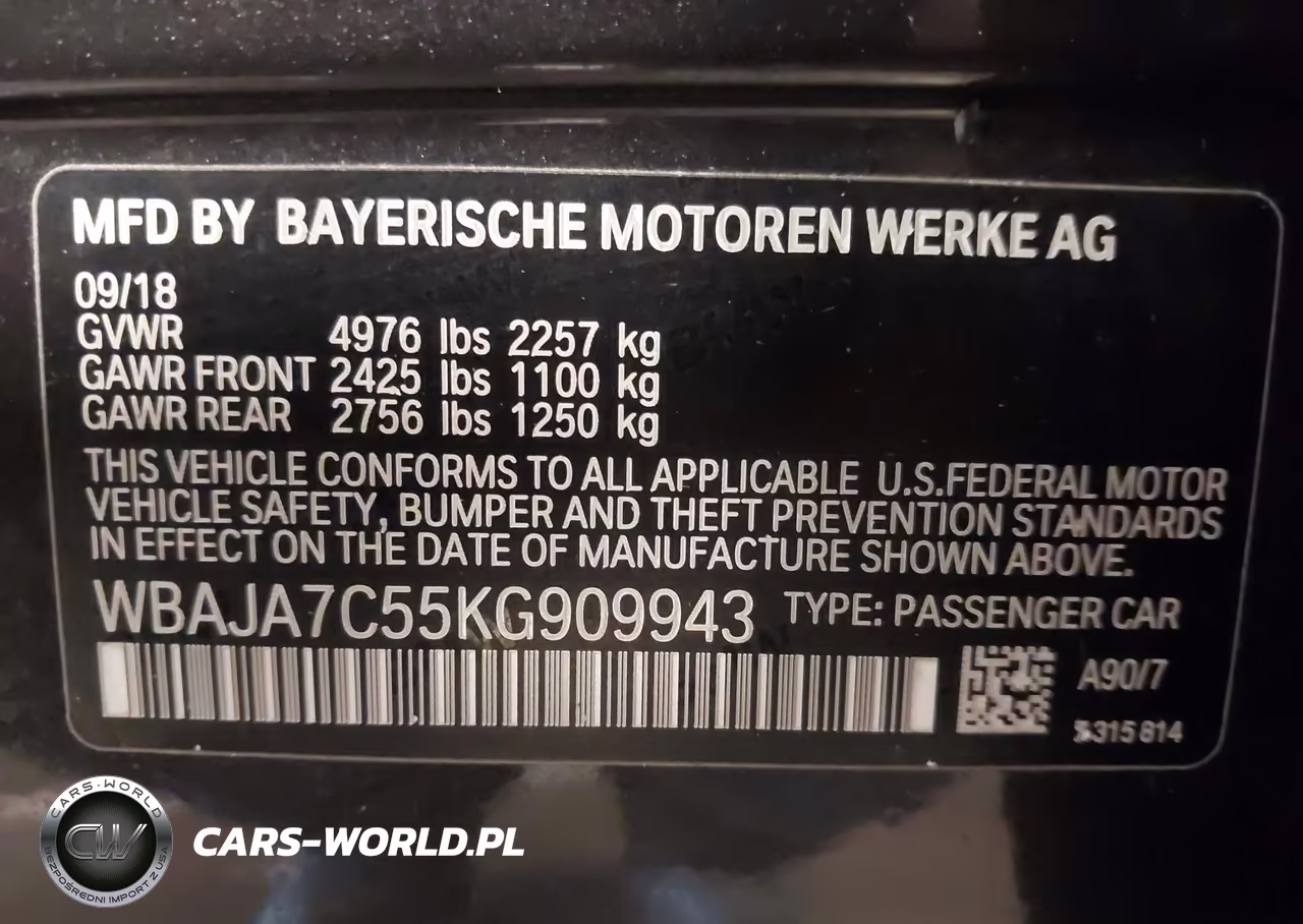 2019 BMW 530I xDrive VIN:WBAJA7C55KG909943 - 9