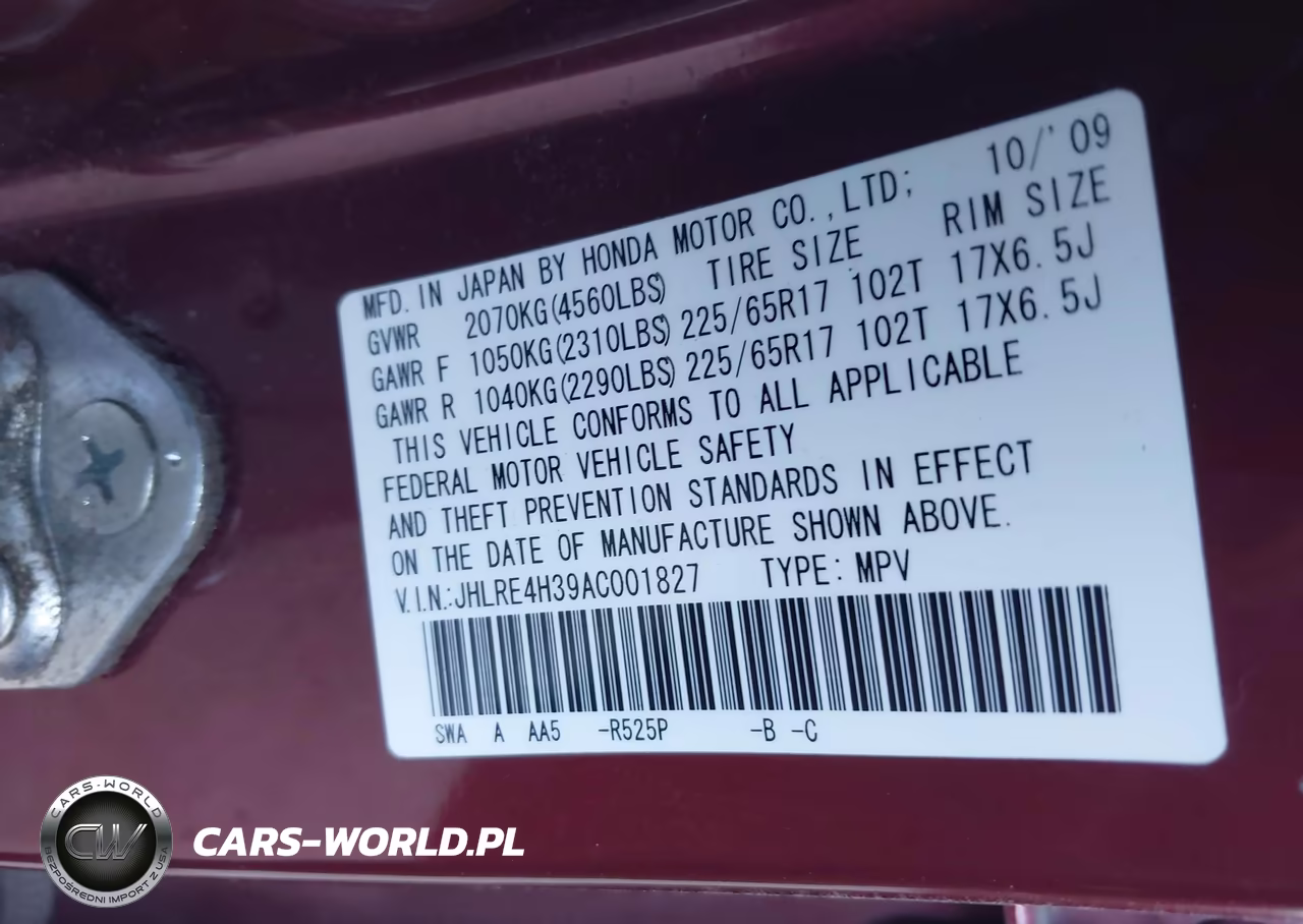 2010 Honda Cr-V Lx VIN:JHLRE4H39AC001827 - 9