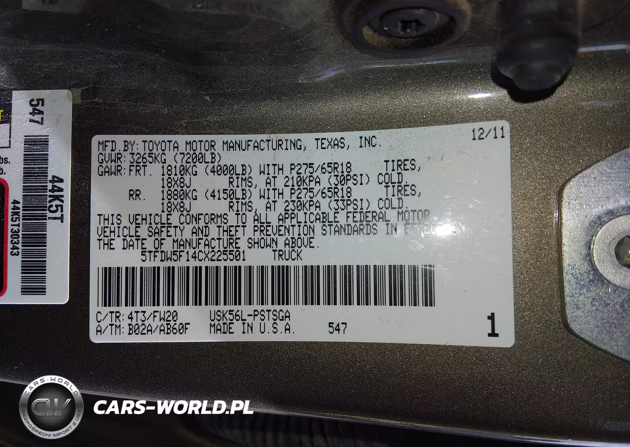 2012 Toyota Tundra Grade 5.7L V8 VIN:5TFDW5F14CX225501 - 9