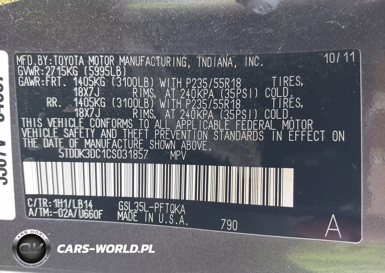 2012 Toyota Sienna Xle 7 Passenger VIN:5TDDK3DC1CS031857 - 9