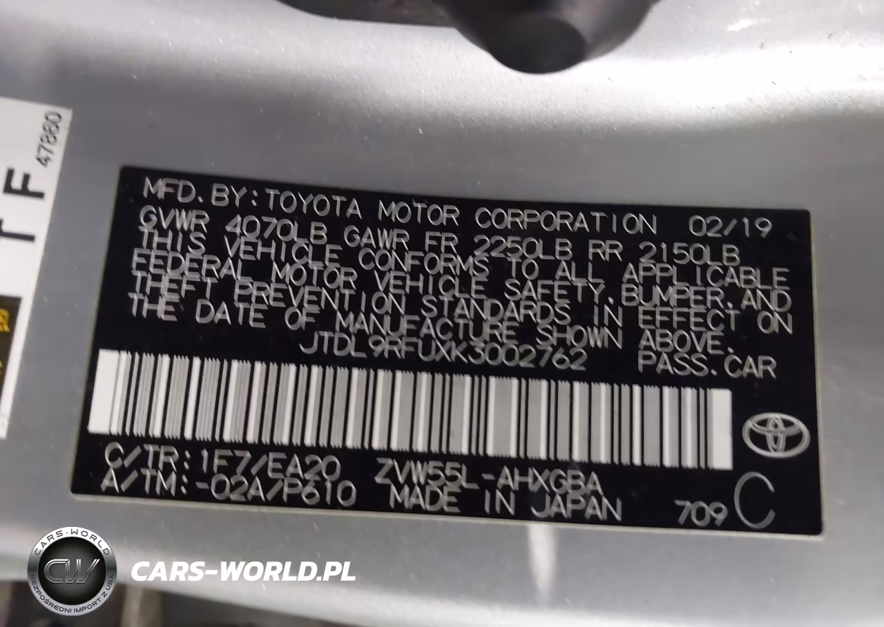 2019 Toyota Prius Xle VIN:JTDL9RFUXK3002762 - 9