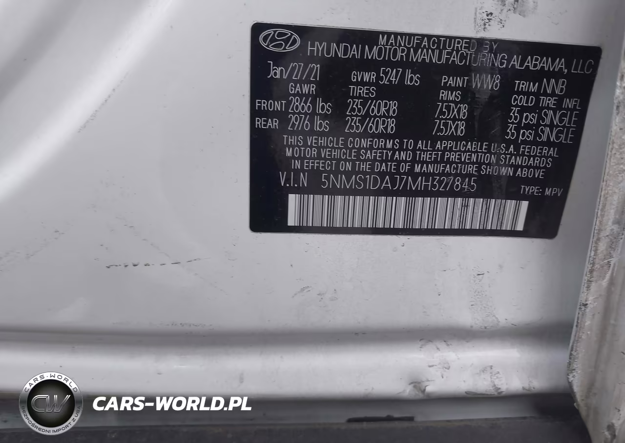 2021 Hyundai Santa Fe Se VIN:5NMS1DAJ7MH327845 - 9