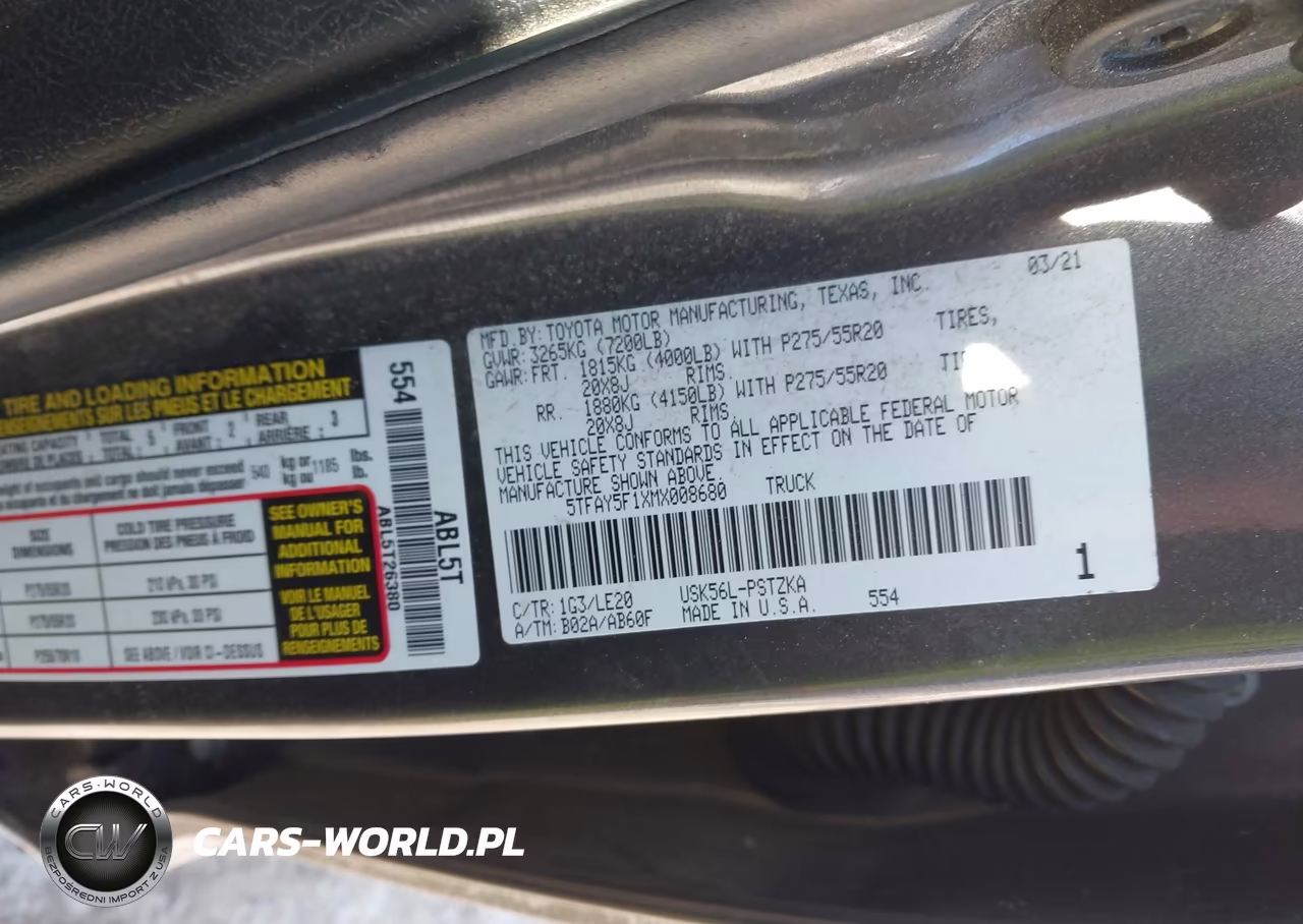2021 Toyota Tundra Platinum VIN:5TFAY5F1XMX008680 - 9