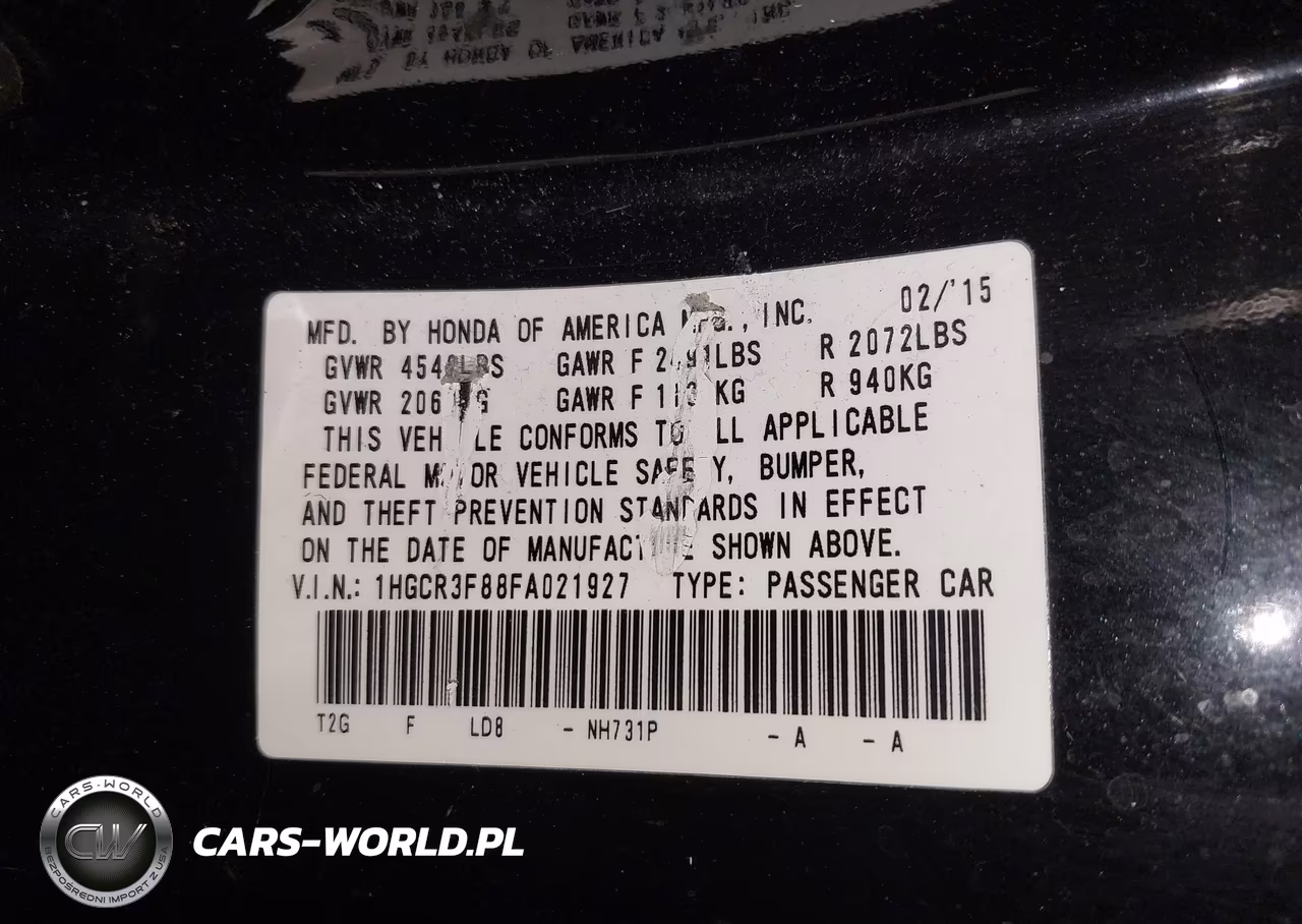 2015 Honda Accord Ex-L V-6 VIN:1HGCR3F88FA021927 - 9