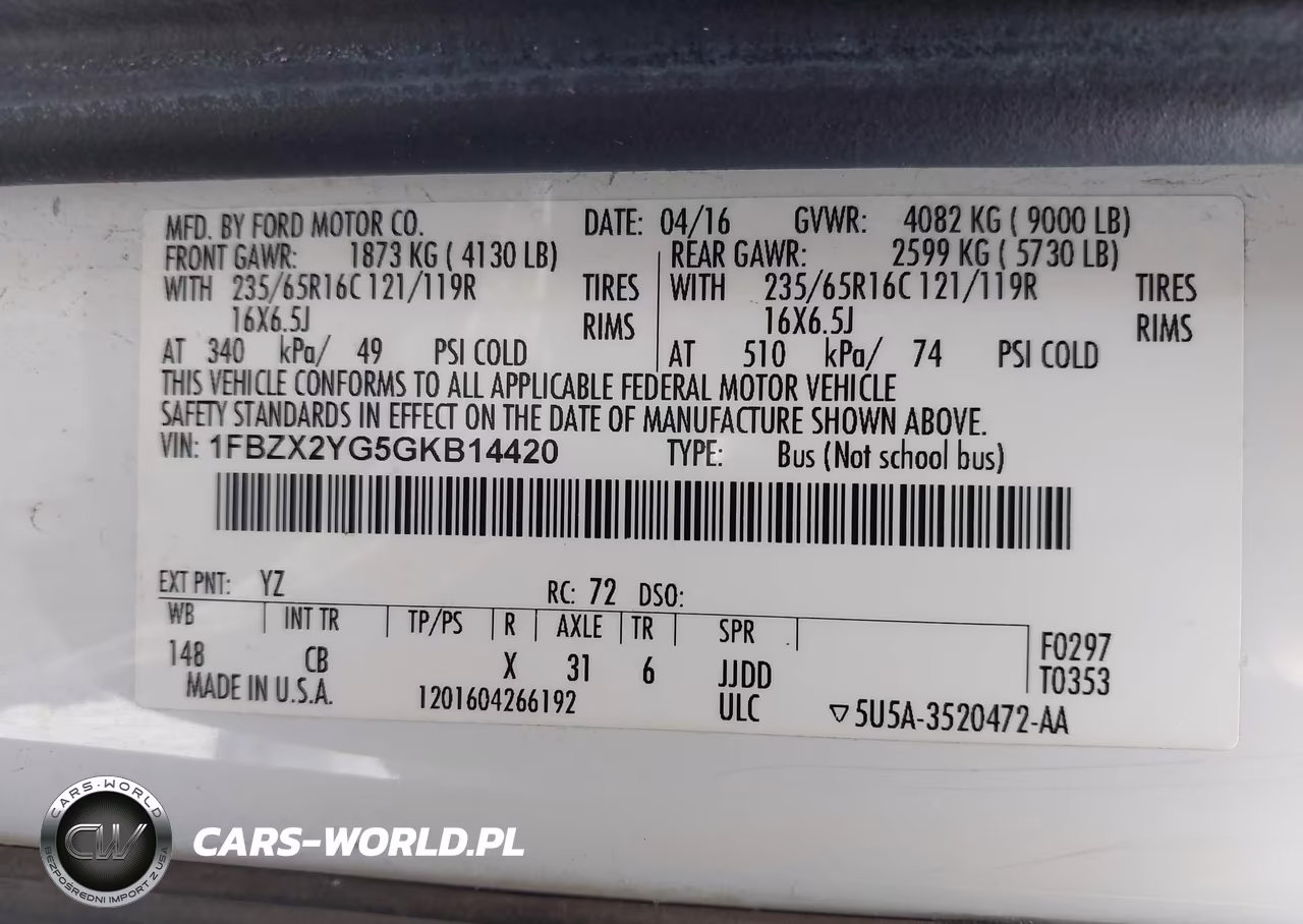 2016 Ford Transit-350 Xlt VIN:1FBZX2YG5GKB14420 - 9