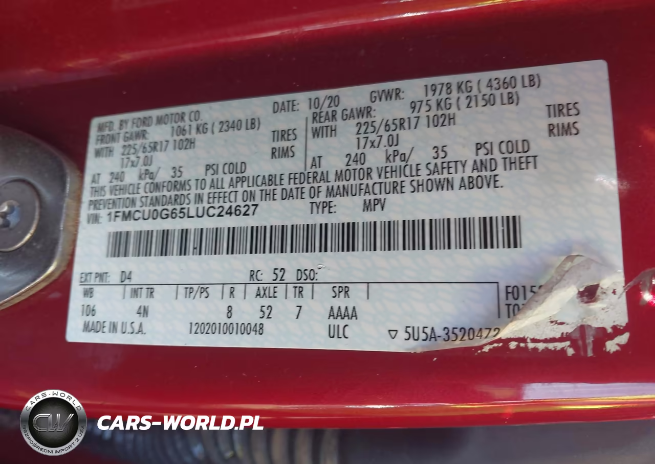 2020 Ford Escape Se VIN:1FMCU0G65LUC24627 - 9