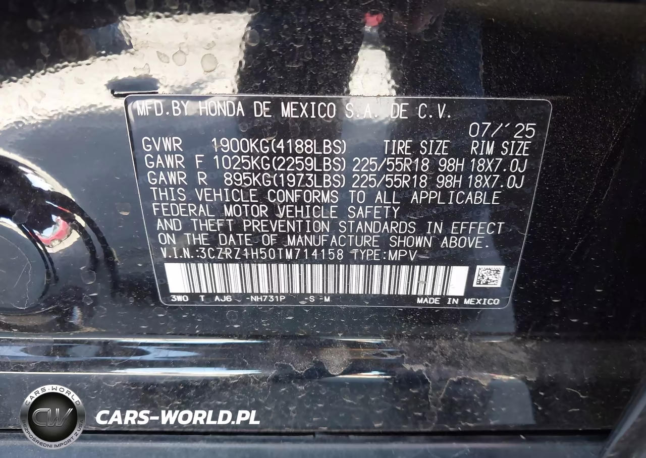 2026 Honda Hr-V 2Wd Sport VIN:3CZRZ1H50TM714158 - 9