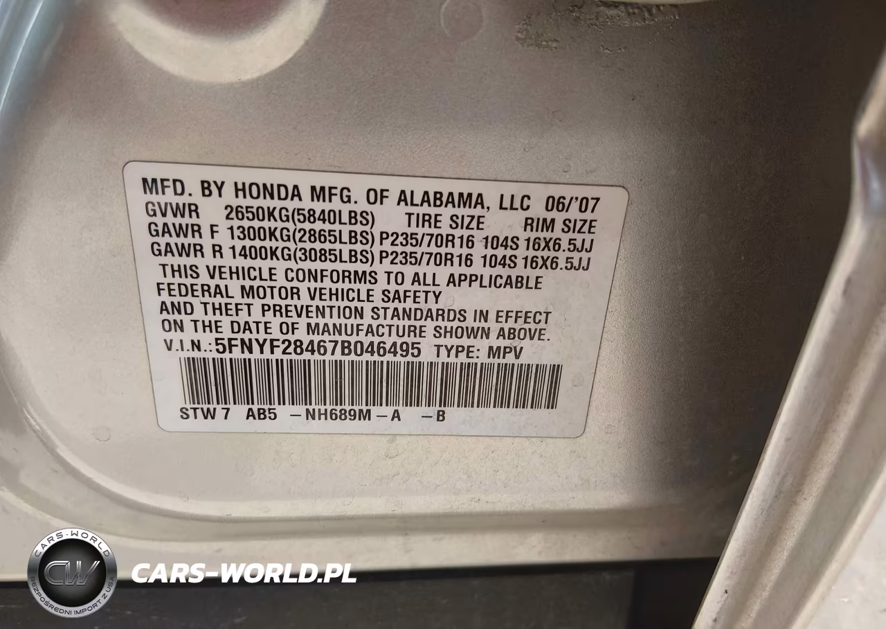 2007 Honda Pilot Ex VIN:5FNYF28467B046495 - 9