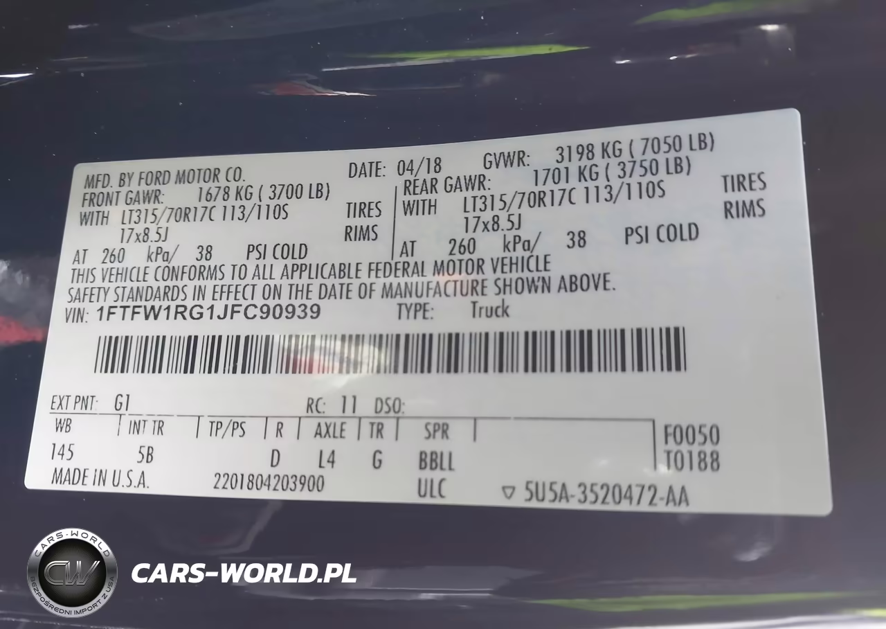 2018 Ford F-150 Raptor VIN:1FTFW1RG1JFC90939 - 9