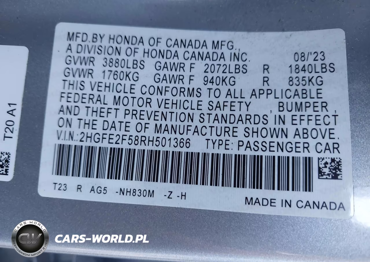 2024 Honda Civic Sport VIN:2HGFE2F58RH501366 - 9