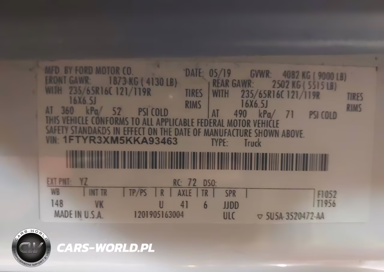 2019 Ford Transit-250 VIN:1FTYR3XM5KKA93463 - 9