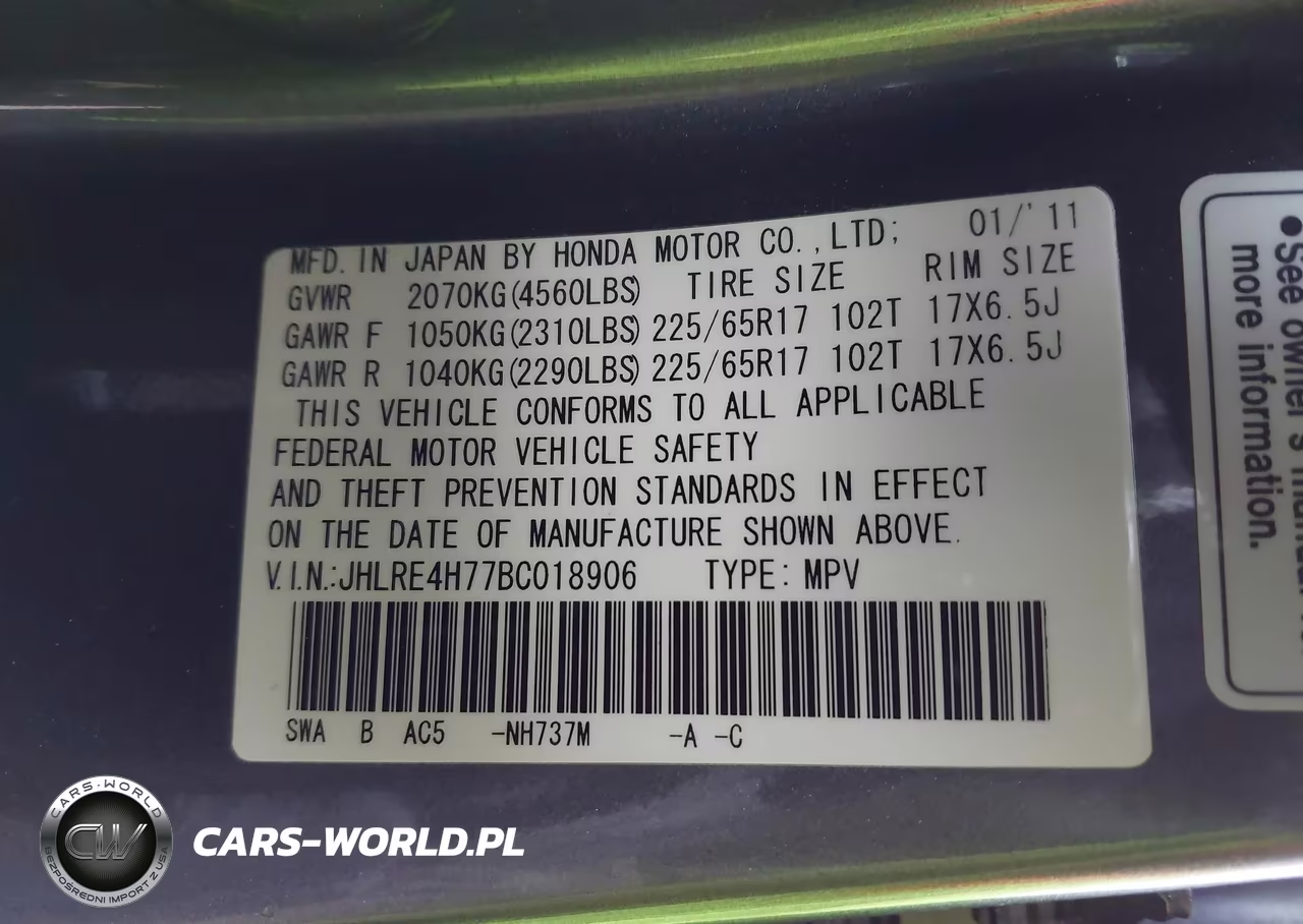2011 Honda Cr-V Ex-L VIN:JHLRE4H77BC018906 - 9