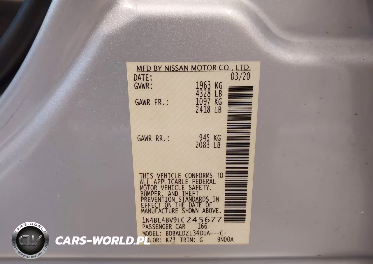 2020 Nissan Altima S Fwd VIN:1N4BL4BV9LC245677 - 9