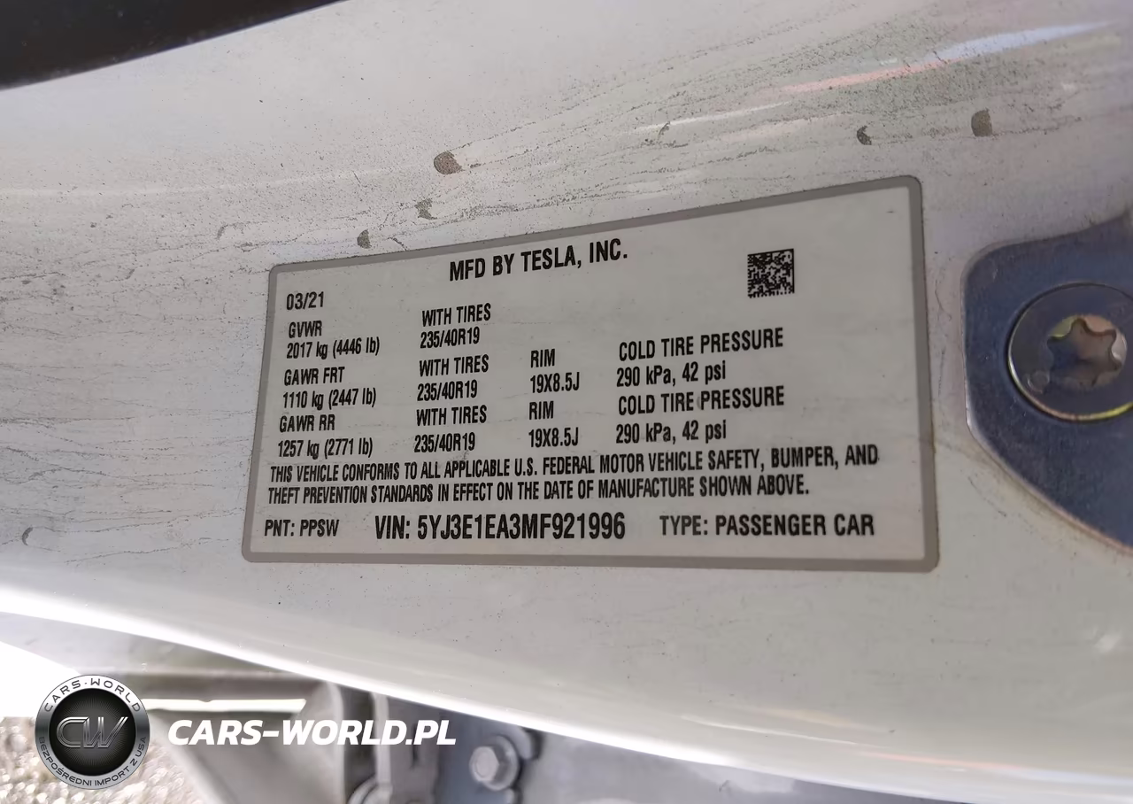 2021 Tesla Model 3 Standard Range Plus Rear-Wheel Drive VIN:5YJ3E1EA3MF921996 - 9