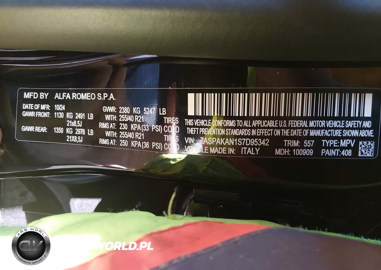2025 Alfa Romeo Stelvio Sprint Awd VIN:ZASPAKAN1S7D95342 - 9