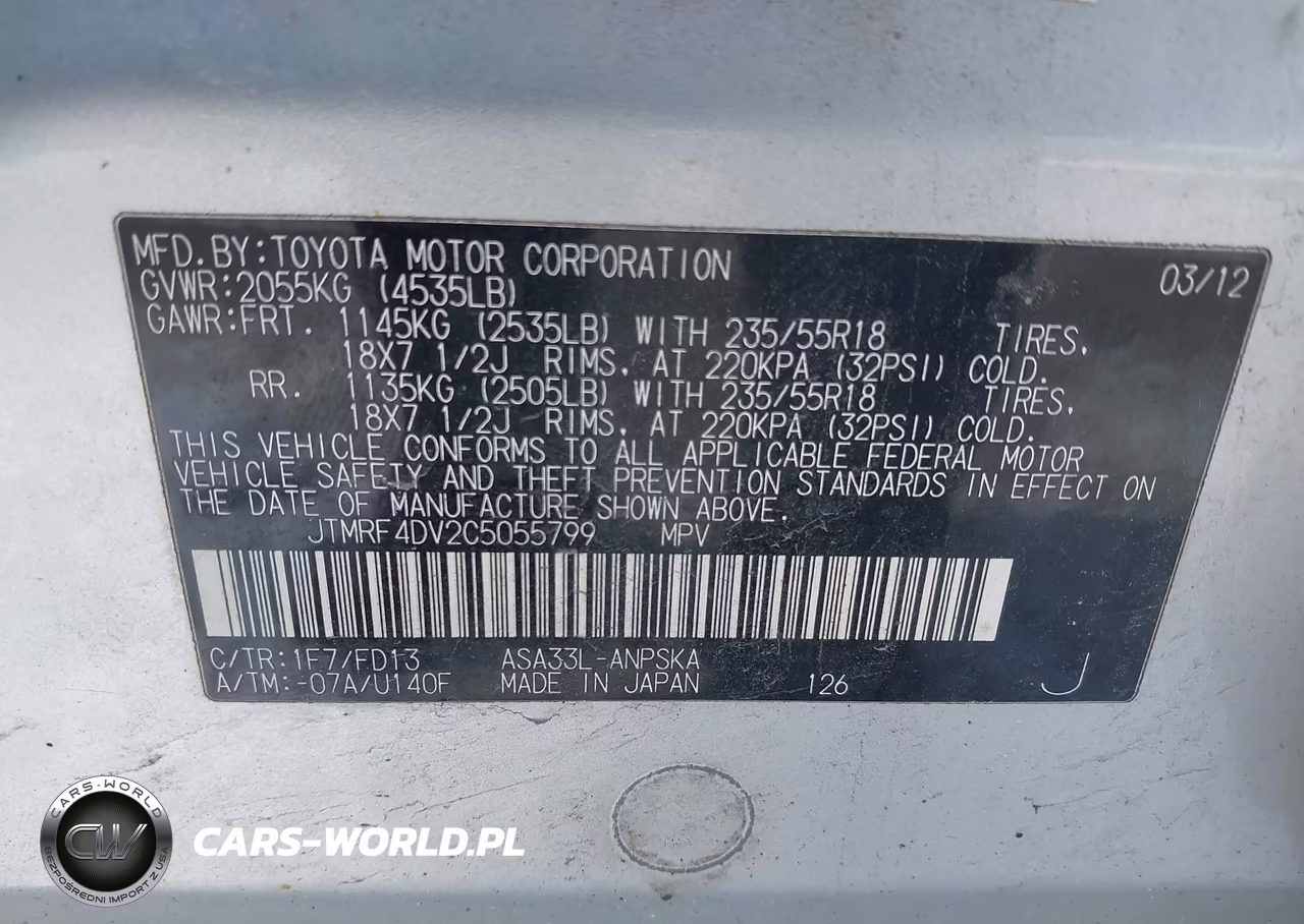 2012 Toyota Rav4 Sport VIN:JTMRF4DV2C5055799 - 9
