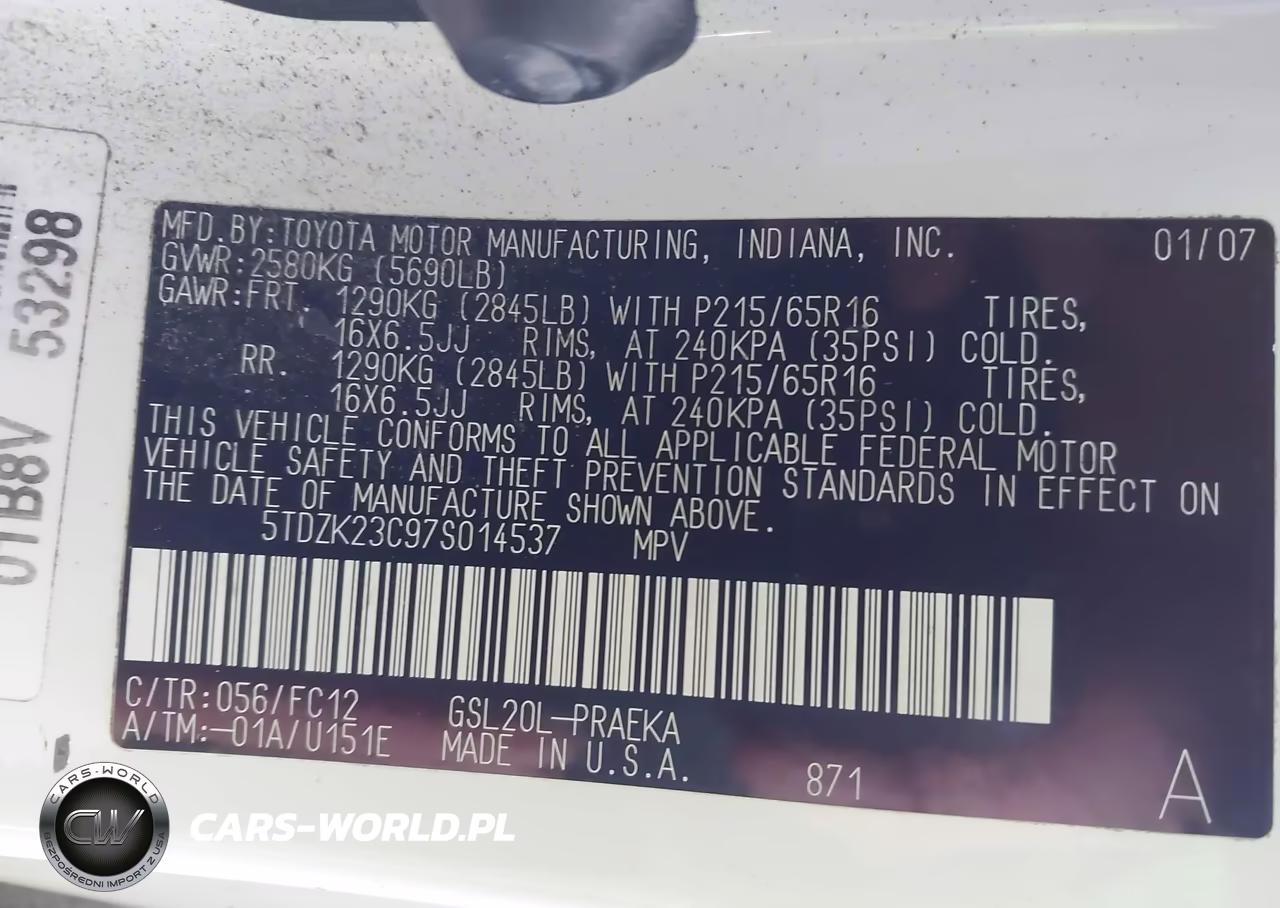 2007 Toyota Sienna Le VIN:5TDZK23C97S014537 - 9