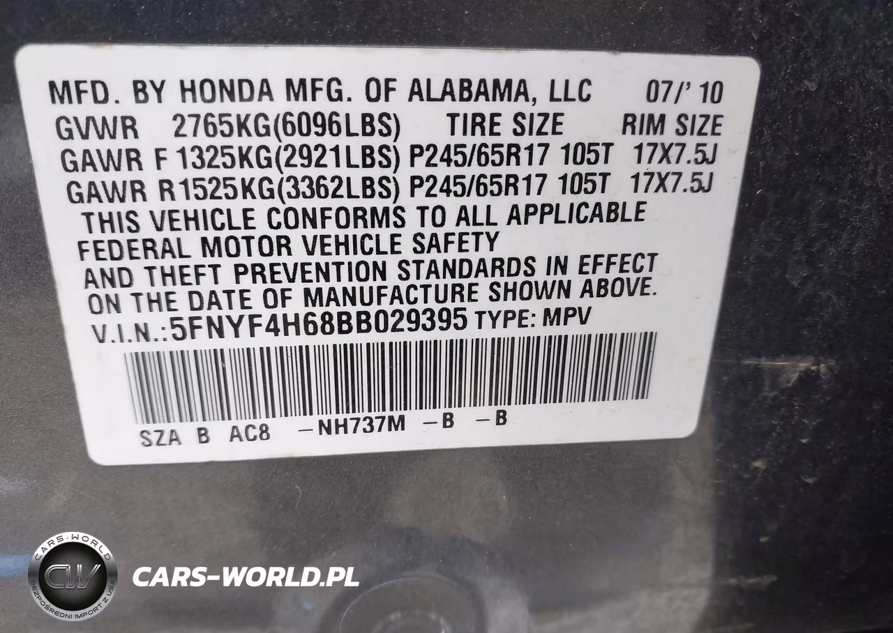 2011 Honda Pilot Ex-L VIN:5FNYF4H68BB029395 - 9