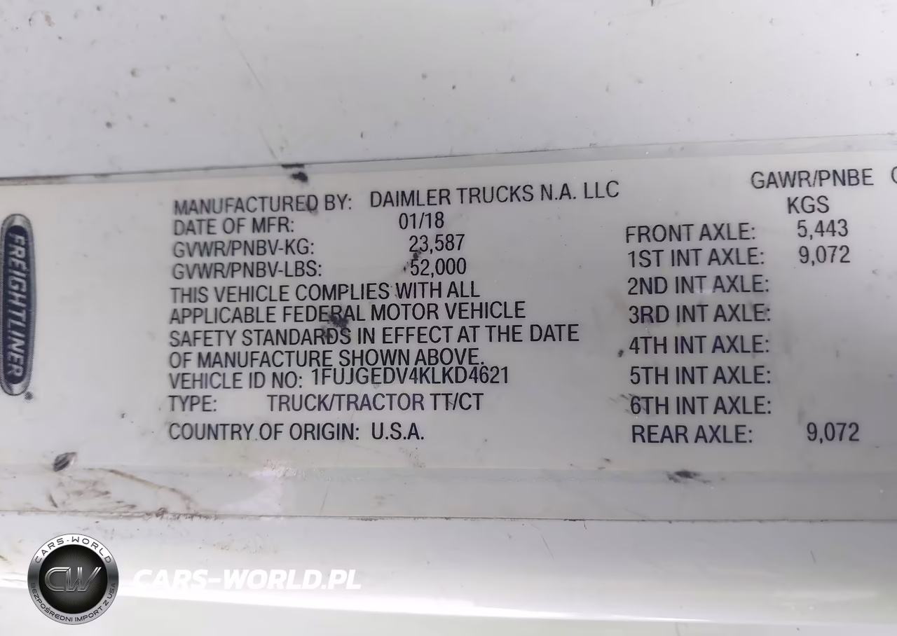 2019 Freightliner Cascadia 125 VIN:1FUJGEDV4KLKD4621 - 8