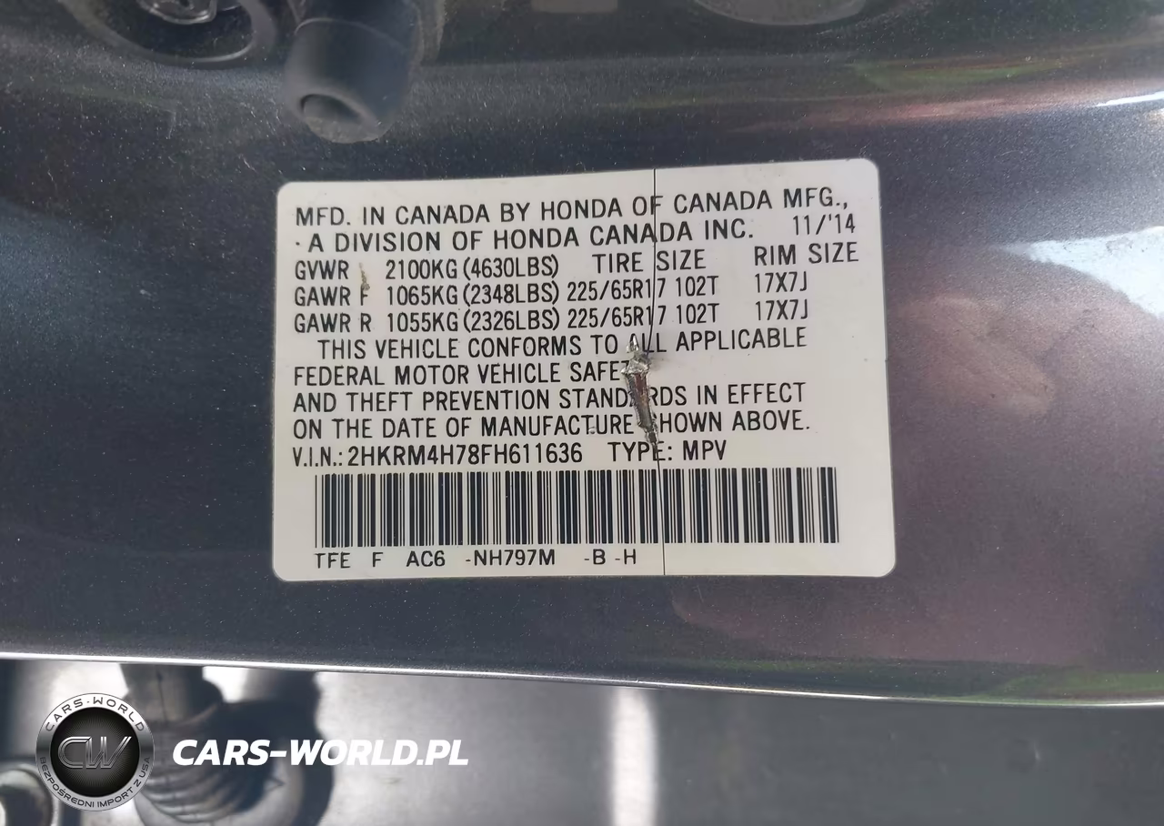 2015 Honda Cr-V Ex-L VIN:2HKRM4H78FH611636 - 9