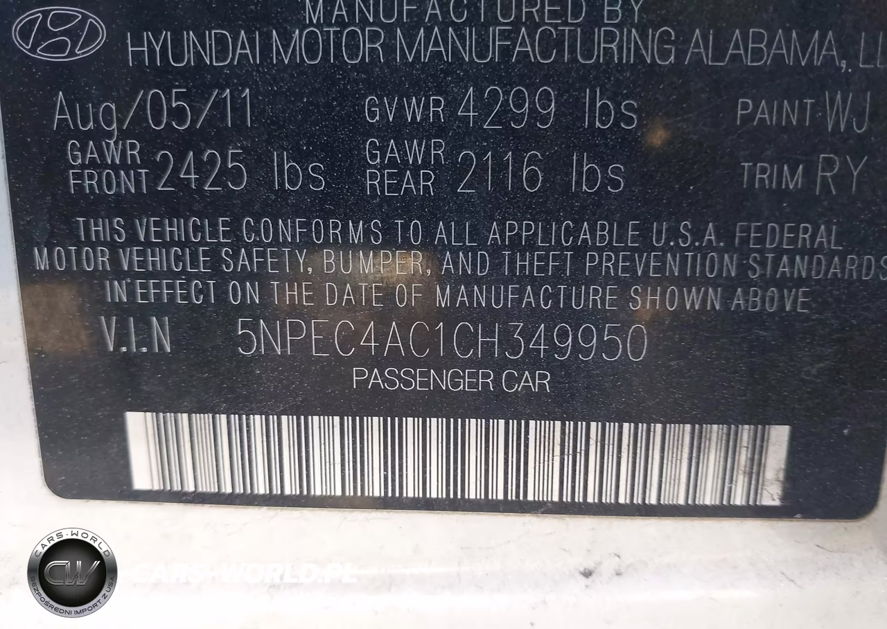 2012 Hyundai Sonata Se VIN:5NPEC4AC1CH349950 - 9