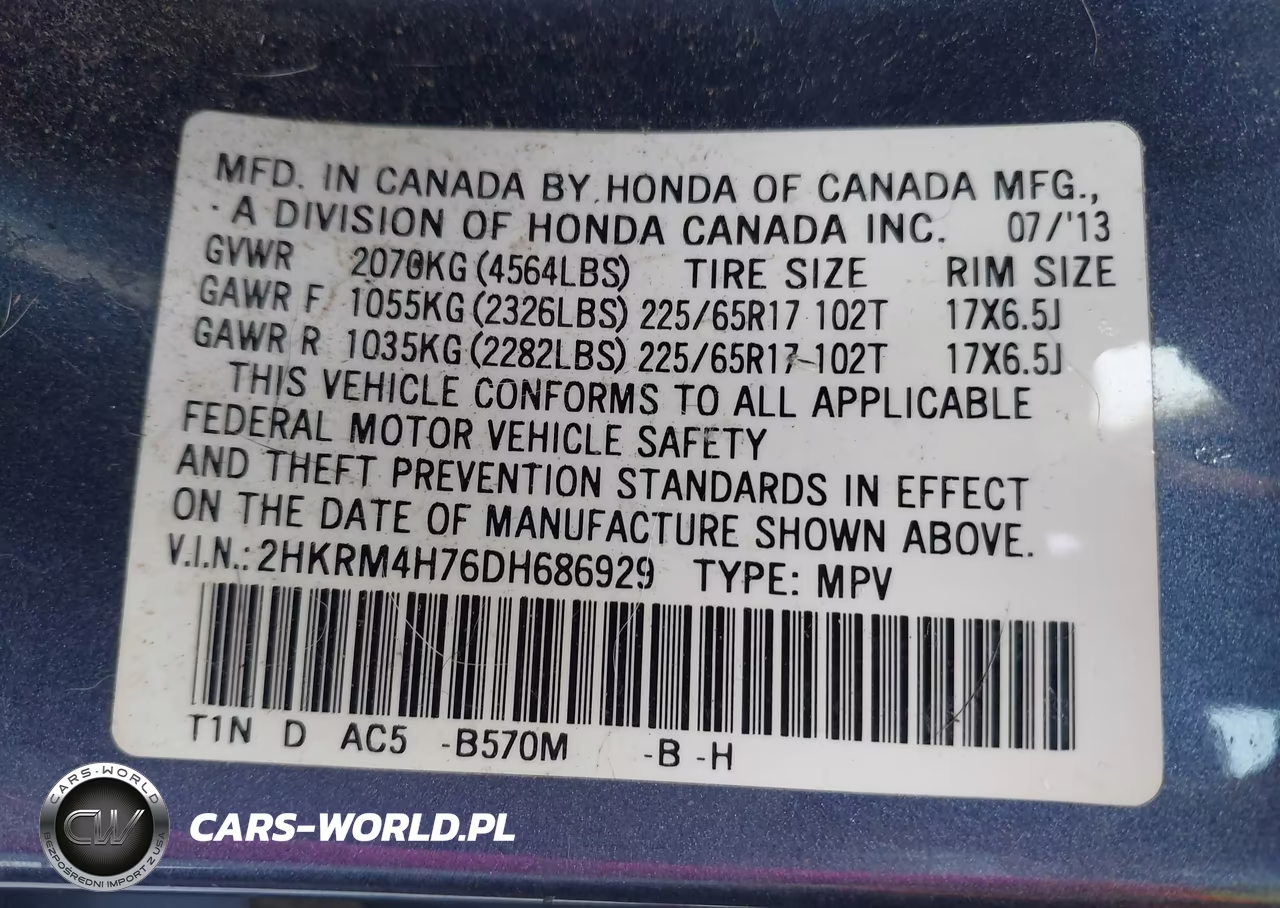2013 Honda Cr-V Ex-L VIN:2HKRM4H76DH686929 - 9