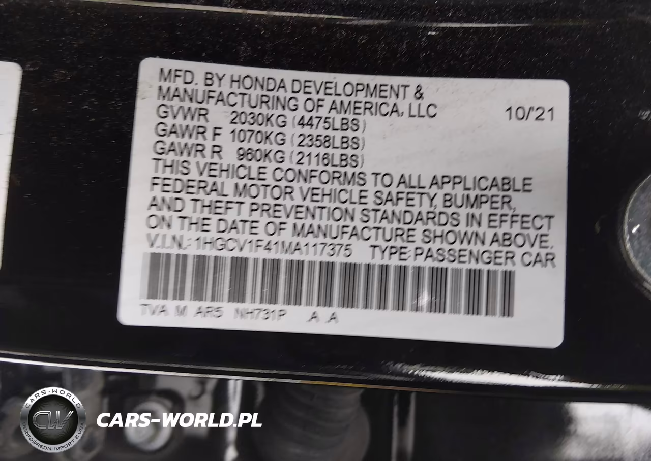 2021 Honda Accord Sport Special Edition VIN:1HGCV1F41MA117375 - 9
