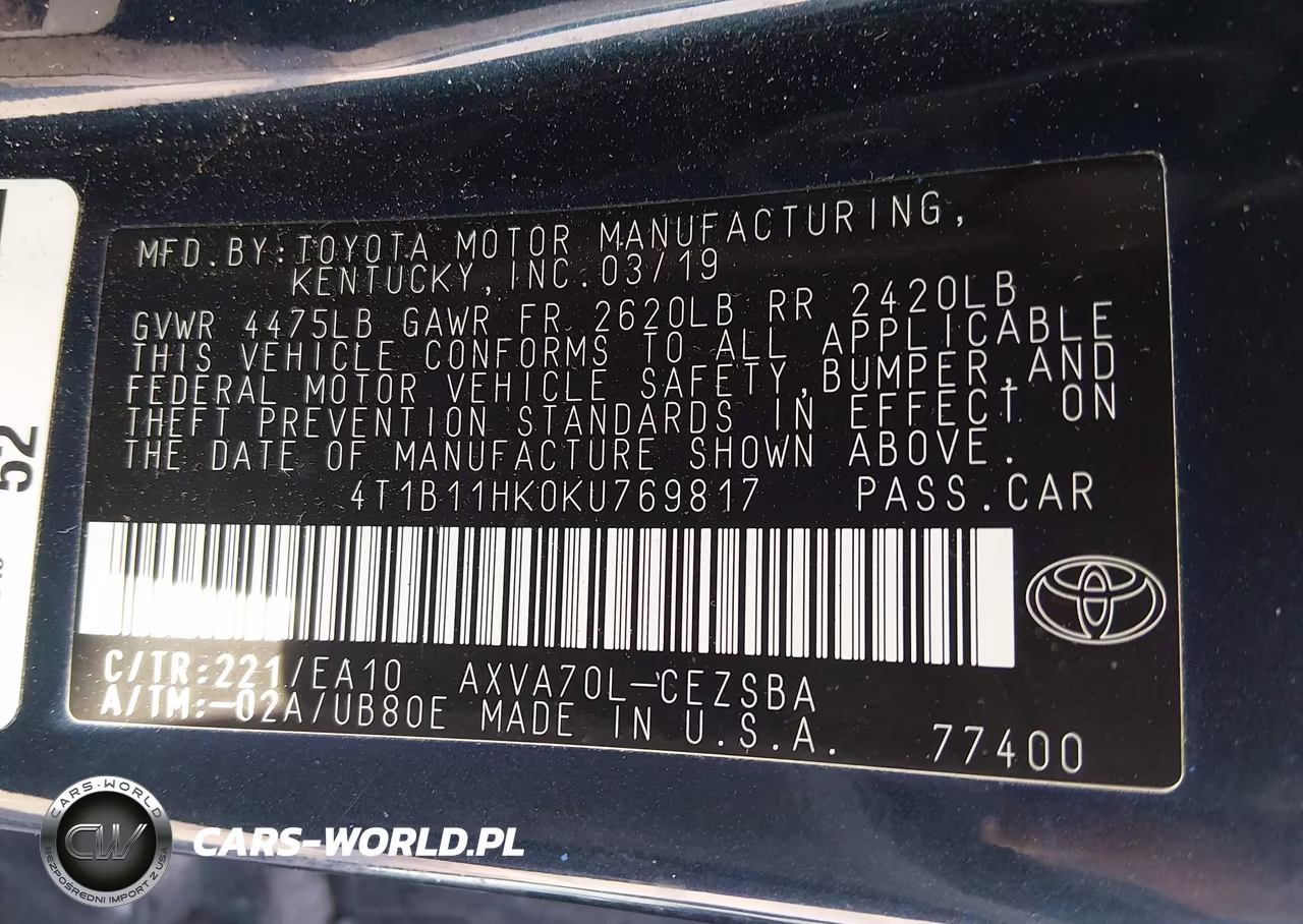 2019 Toyota Camry Se VIN:4T1B11HK0KU769817 - 9