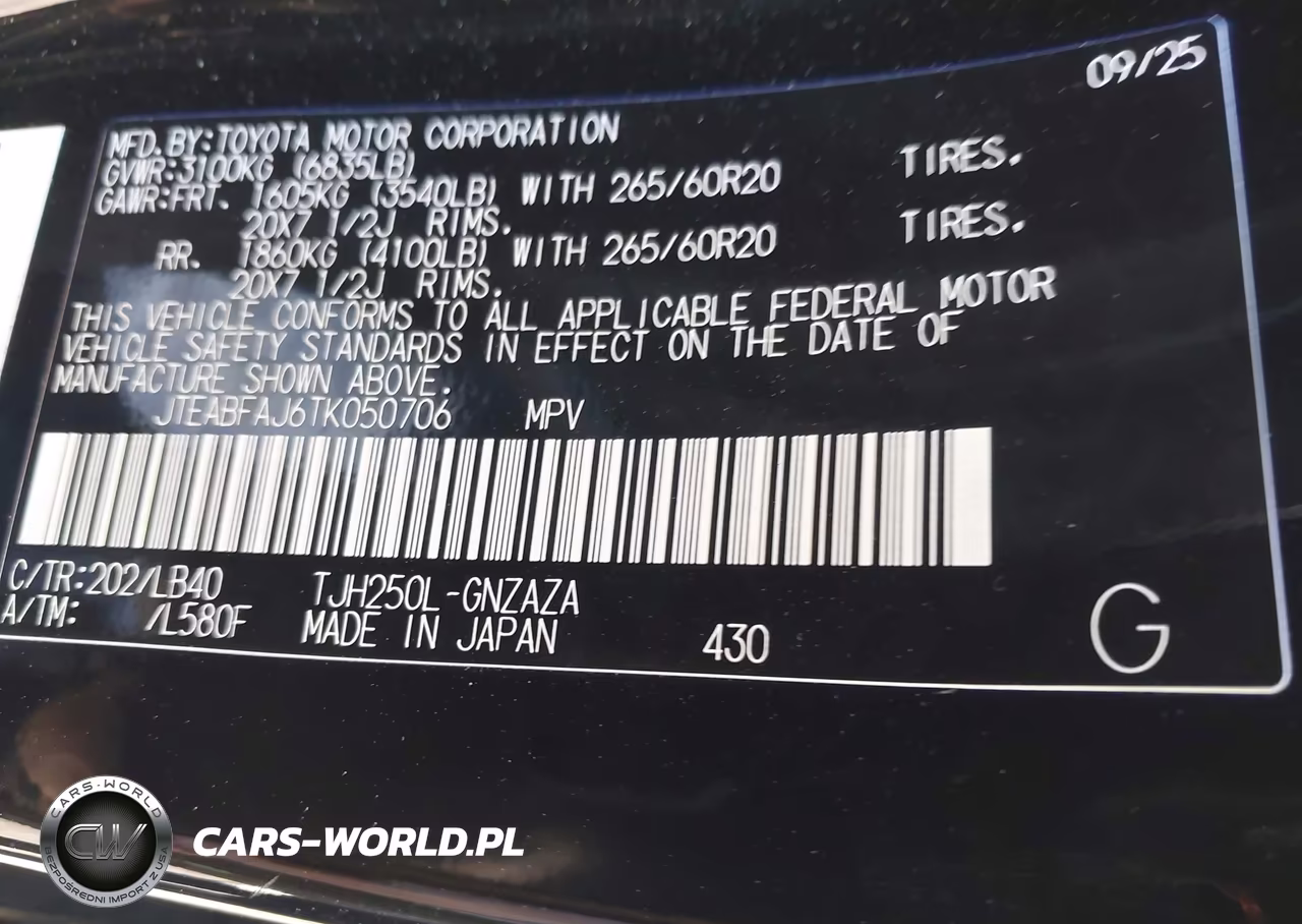 2026 Toyota Land Cruiser VIN:JTEABFAJ6TK050706 - 9