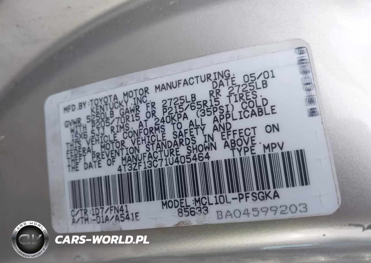 2001 Toyota Sienna Le VIN:4T3ZF13C71U405464 - 9