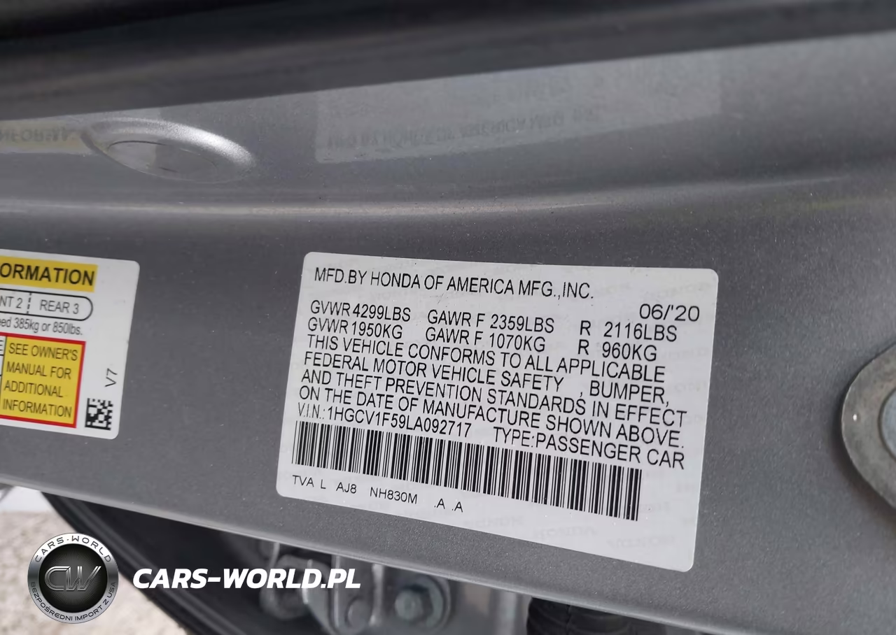 2020 Honda Accord Ex-L VIN:1HGCV1F59LA092717 - 9