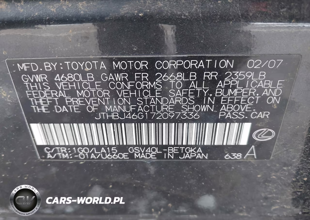 2007 Lexus Es 350 VIN:JTHBJ46G172097336 - 9