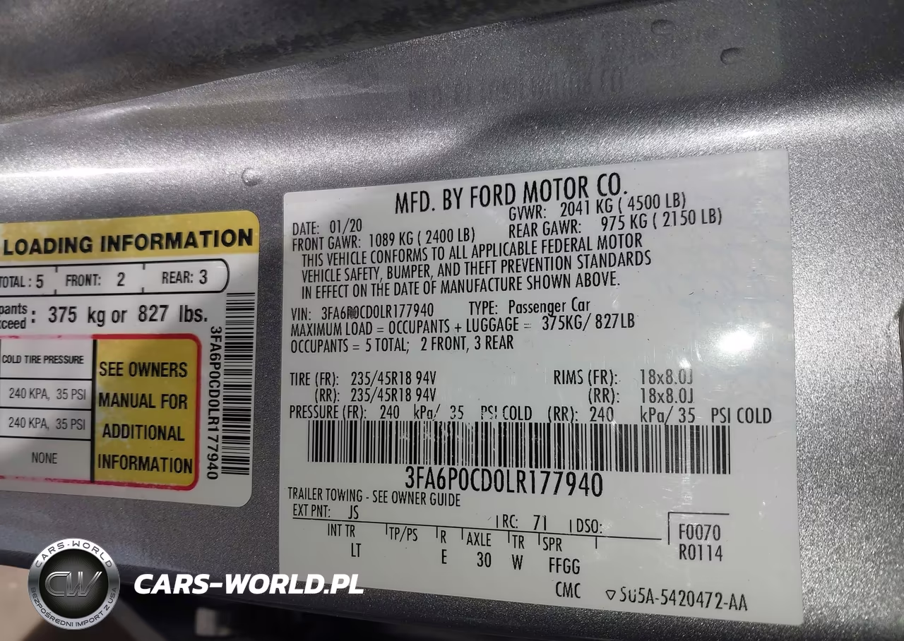 2020 Ford Fusion Sel VIN:3FA6P0CD0LR177940 - 9