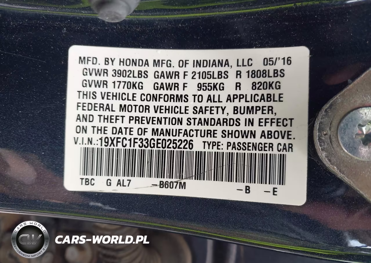 2016 Honda Civic Ex-T VIN:19XFC1F33GE025226 - 9