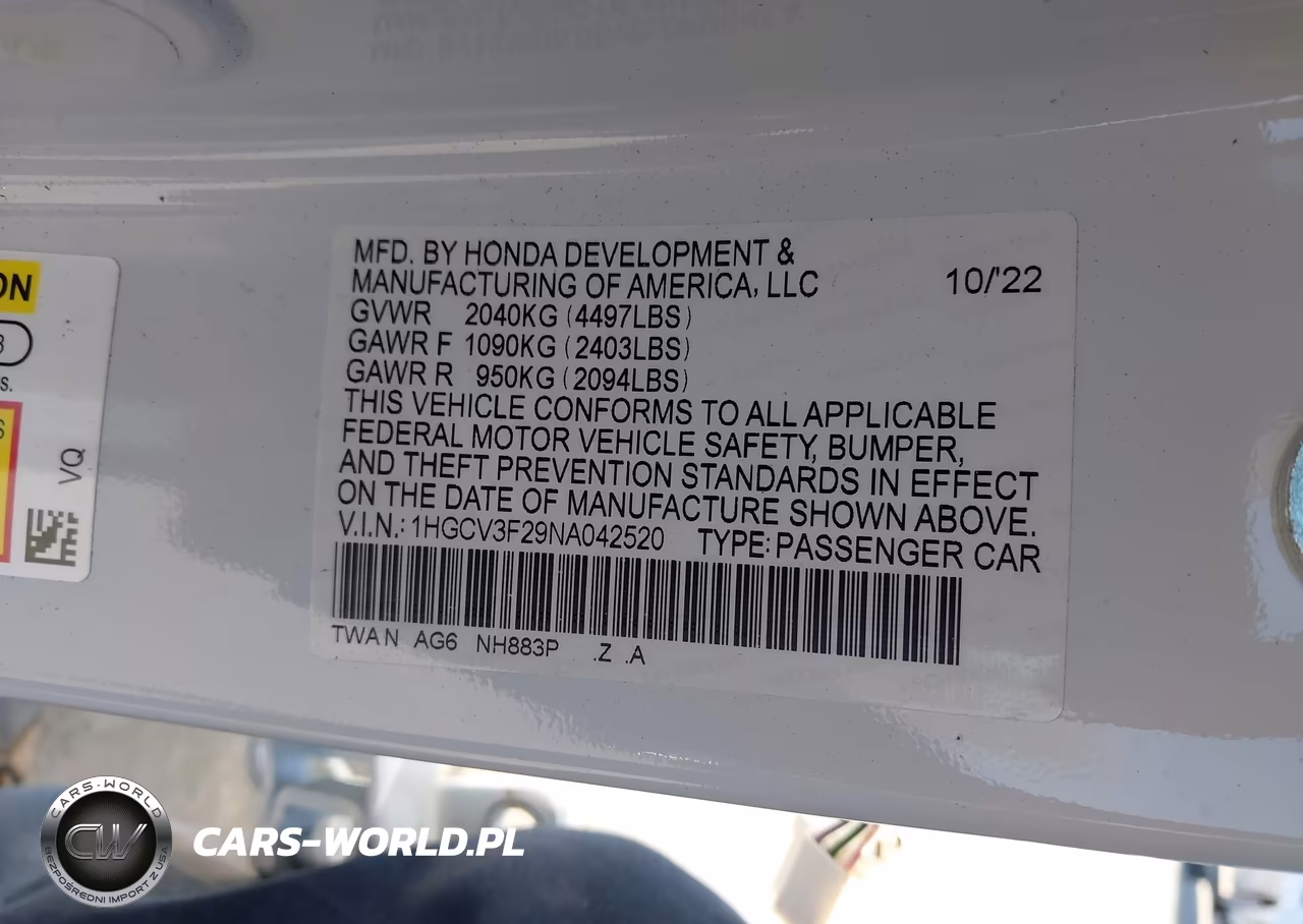 2022 Honda Accord Hybrid Sport VIN:1HGCV3F29NA042520 - 9
