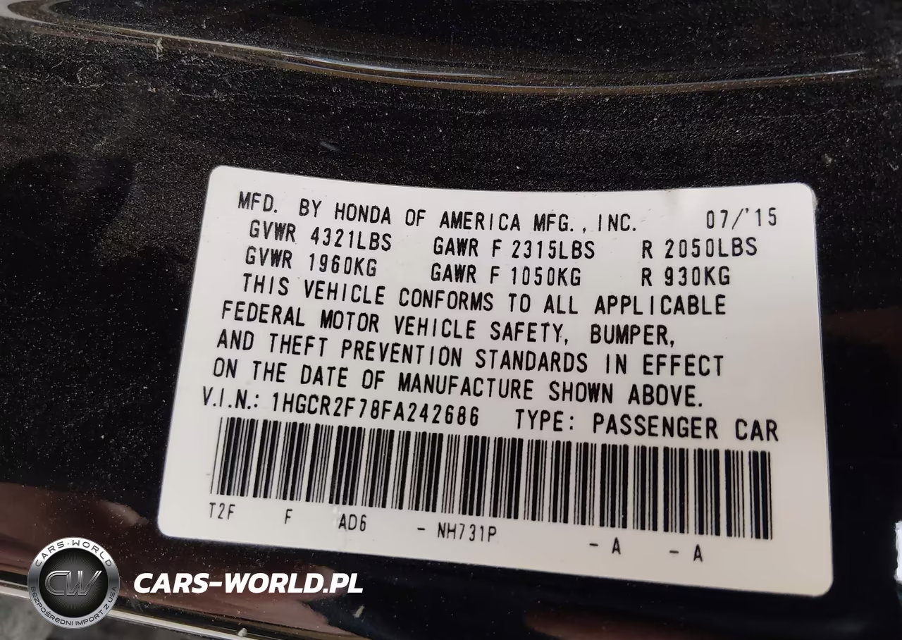 2015 Honda Accord Ex VIN:1HGCR2F78FA242686 - 9