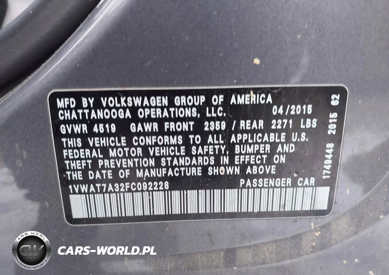 2015 Volkswagen Passat 1.8T Limited Edition VIN:1VWAT7A32FC092228 - 9