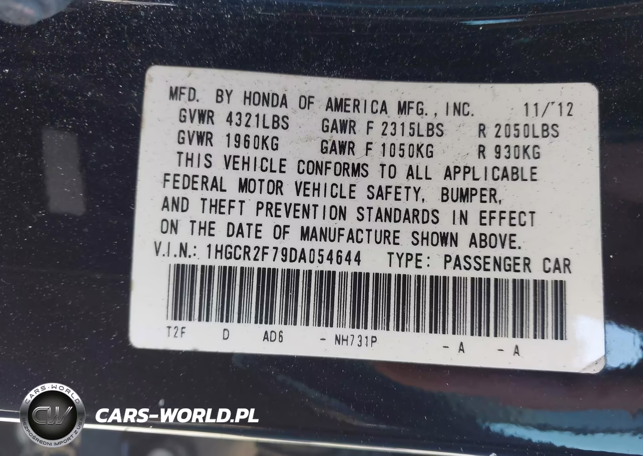 2013 Honda Accord Ex VIN:1HGCR2F79DA054644 - 9