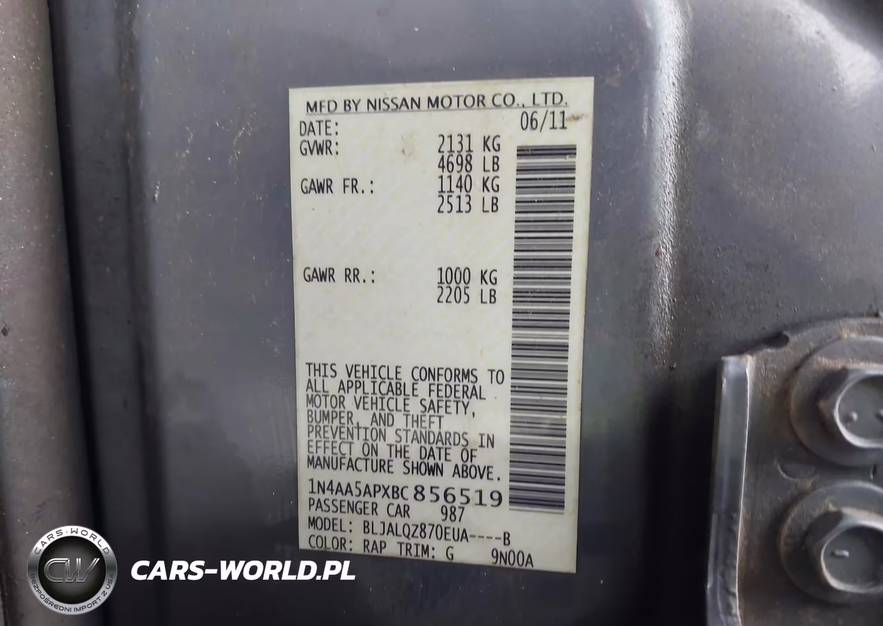 2011 Nissan Maxima 3.5 S VIN:1N4AA5APXBC856519 - 9