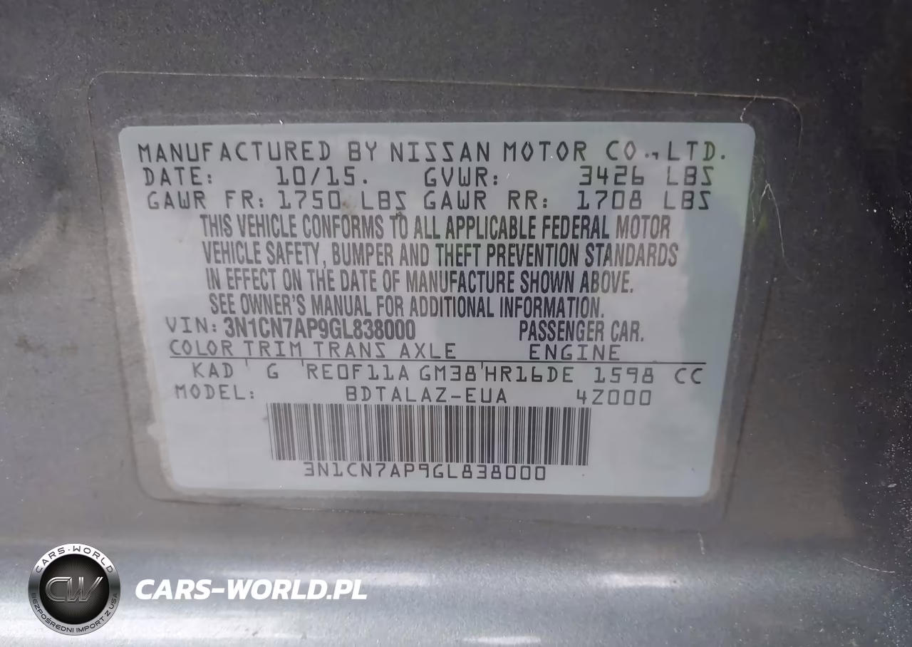 2016 Nissan Versa 1.6 S+ VIN:3N1CN7AP9GL838000 - 9