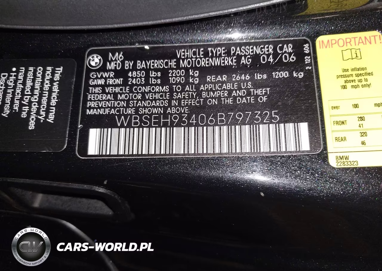 2006 BMW M6 VIN:WBSEH93406B797325 - 9