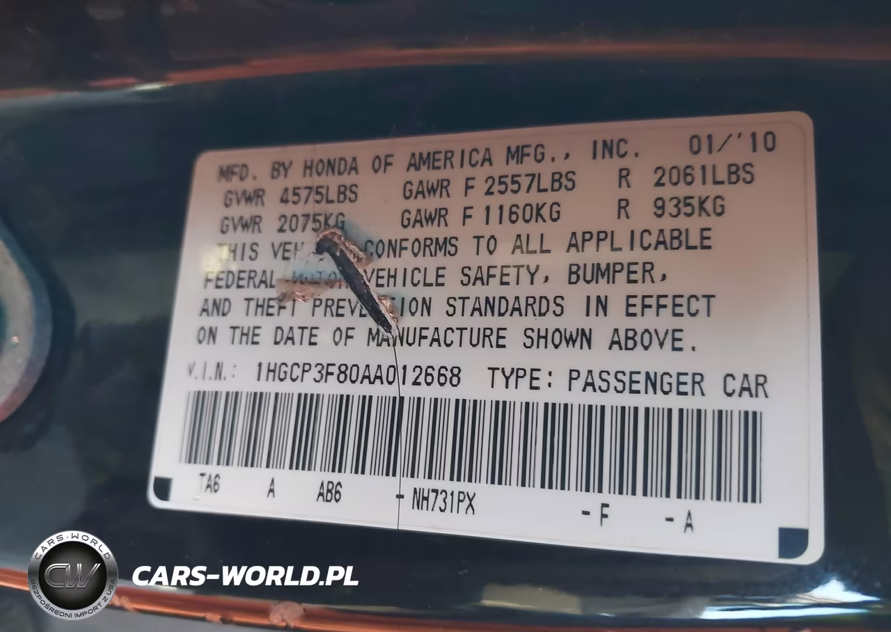 2010 Honda Accord 3.5 Ex-L VIN:1HGCP3F80AA012668 - 9