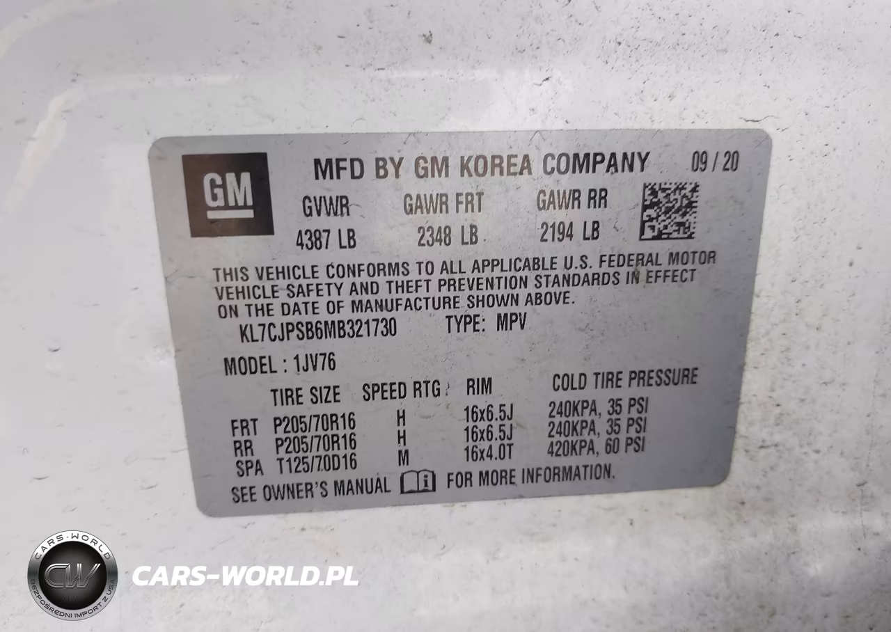 2021 Chevrolet Trax Awd Lt VIN:KL7CJPSB6MB321730 - 9