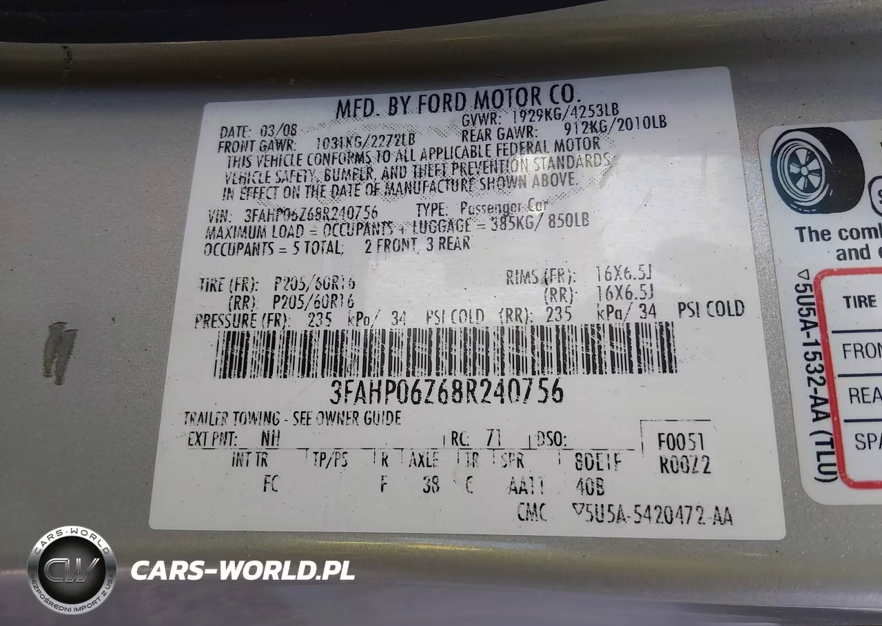 2008 Ford Fusion S VIN:3FAHP06Z68R240756 - 9